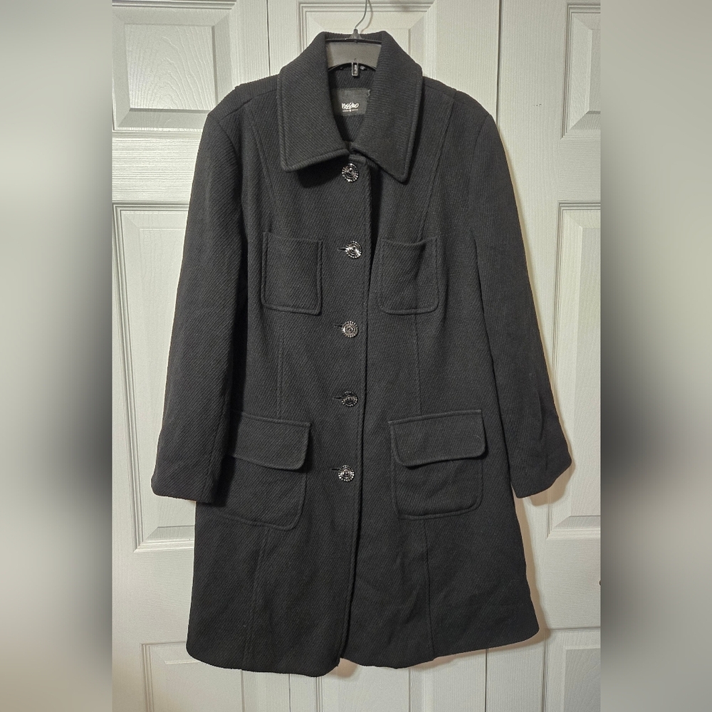 Black Pea Coat Jacket W/Pockets, Button Closure, Size XL, Fully Lined, Like New